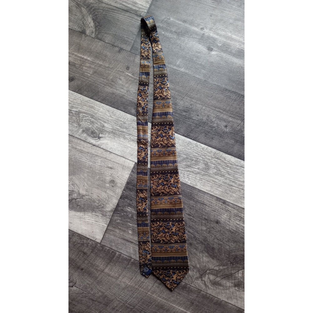 Cocktail Collection Handmade Gold, Blue & Black 100% Silk Tie, Vtg